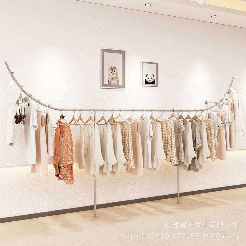 服装店金色展示架女装店铺陈列架落地架上墙壁挂侧挂架靠墙挂衣架