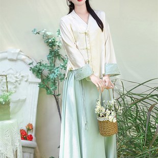 速发裙中式装可以穿上班装汉服改良版连衣新缎面裙子国风套的裙秋