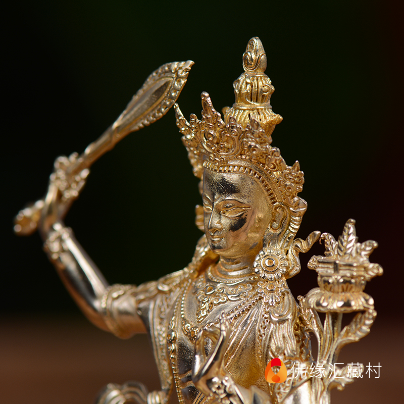 速发佛缘汇 文殊菩萨佛像 藏传密宗纯铜鎏金居家供奉小佛像摆件随