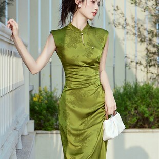 速发绿色苏宴旗袍周季宝宝夏岁州妈妈礼服新中式百日宴装满月宴穿