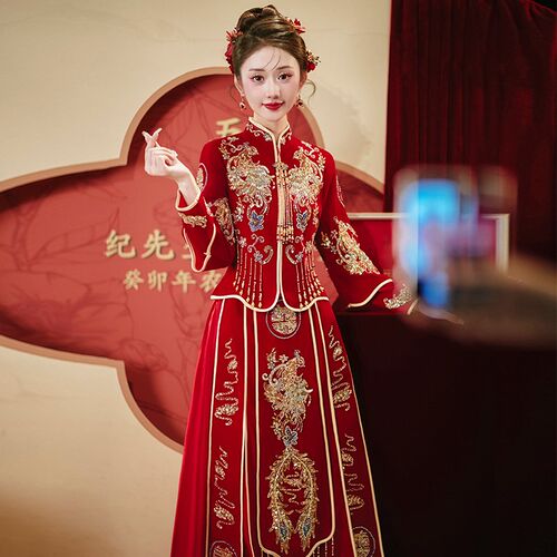 速发秀禾5婚服202服新款新娘服嫁出冬季结婚中式丝绒敬酒服小个子