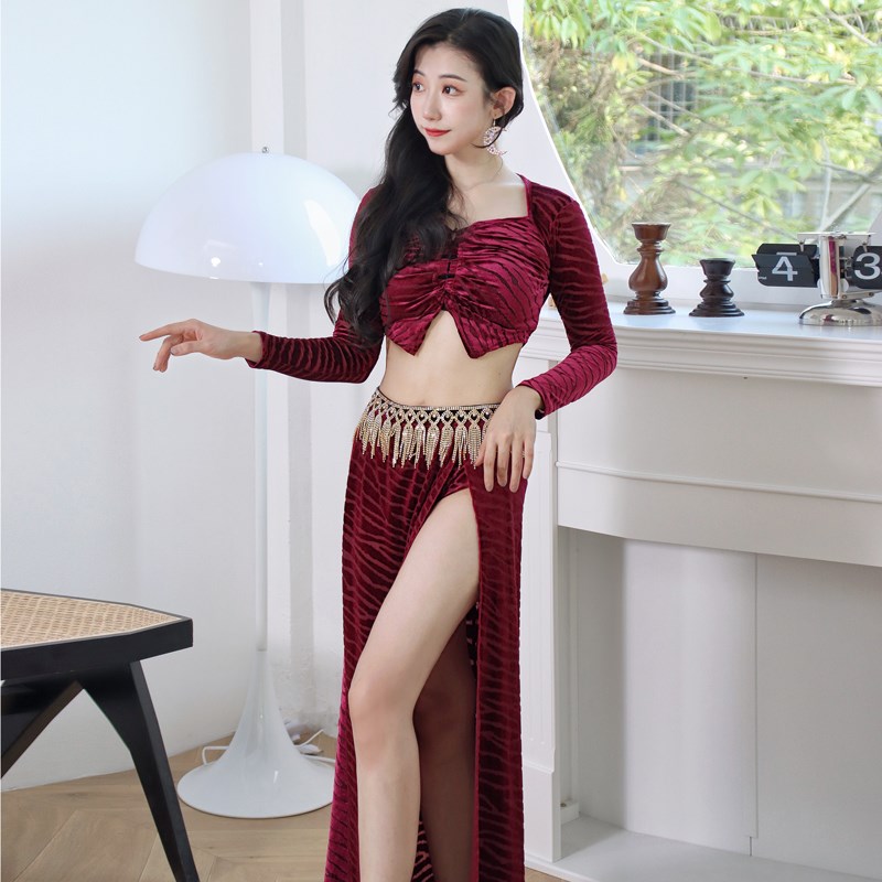 速发肚皮舞202秋冬新款练功服套装服东丝绒性感腿环袖方舞服演出