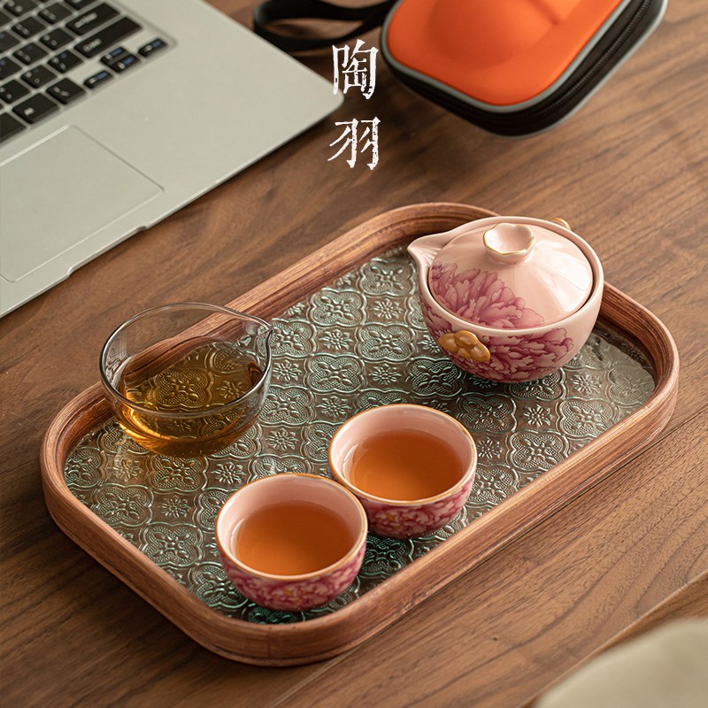 速发粉汝国色天香旅行功夫茶具套装一壶两杯户外家用便携泡茶壶茶