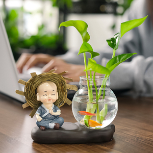 速发花瓶客厅萝花小摆件装饰品透明玻璃器皿创养水意植物绿插水培