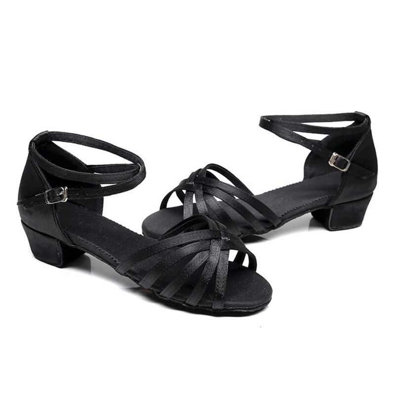 速发儿童拉丁舞鞋孩大童少儿童高跟练底小孩舞功舞蹈跳软鞋黑色