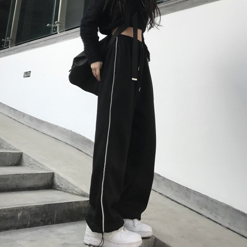 速发美式抽绳阔腿运动裤风2款20秋4新款宽松bf慵懒春束脚直筒休闲