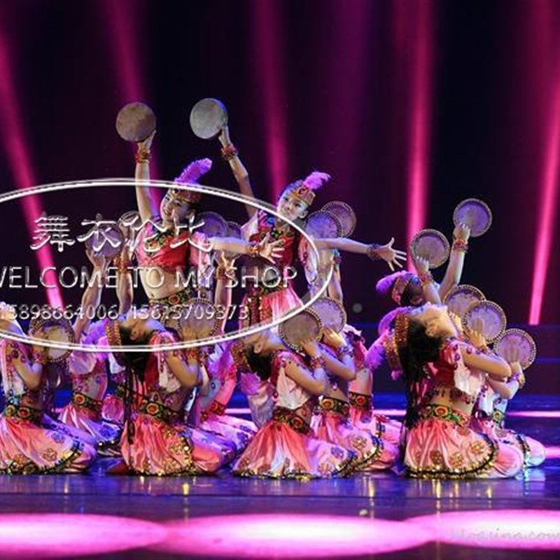 l起幸福服鼓舞蹈新服 疆舞演出 儿童民舞族舞蹈服装维吾尔族表演