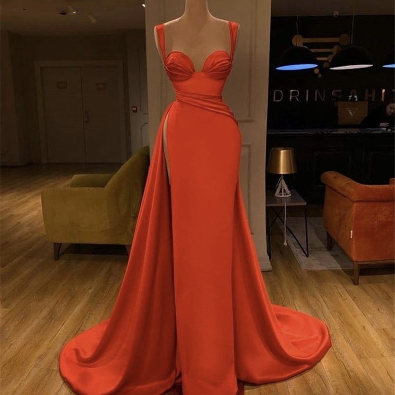 Orange Silk Satin Mermaid Sweetheart Sleeveless Floor Length
