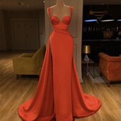 Silk Sleeveless Satin Orange Mermaid Sweetheart Floor Length