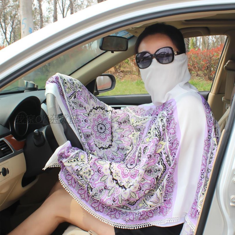 骑车防晒衣服短款外搭遮阳衫披肩开车电动摩托车蒙面丝巾雪纺女夏