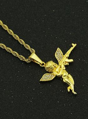Avenging Angel Diamond Pendant Necklace Mens Angel Gun Acce