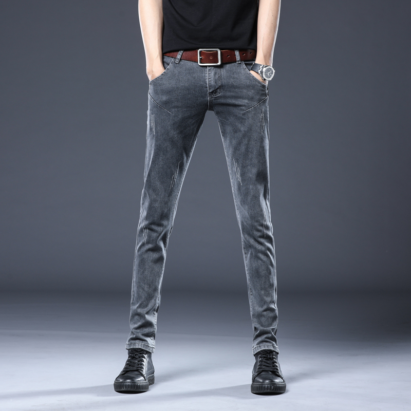 2023 New Gray Jeans Mens Slim Elastic Korean Fashion Vintag