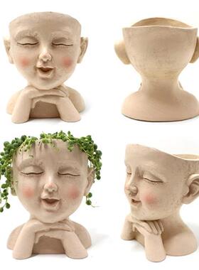 极速Human Face Vase Resin Sculpture Double Hands Hold Cheek