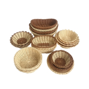 盛馒头馍 新品 零食收纳筐餐桌家用放包子面包水果篮藤编蓝竹篮子