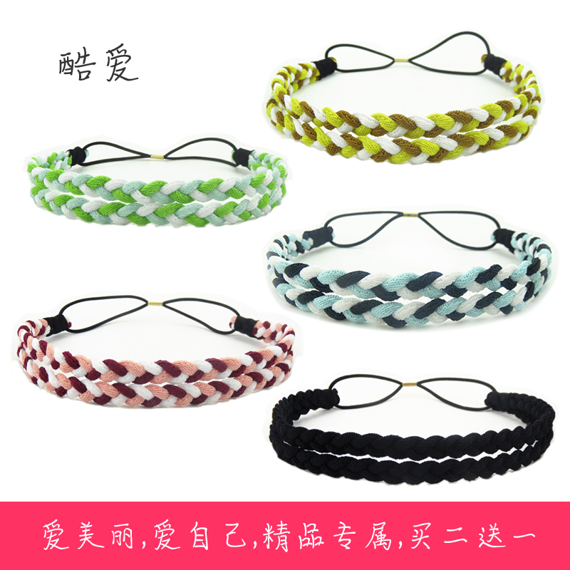 三股编织麻花辫子运动吸汗头带男女跑步网球瑜伽防滑松紧发带