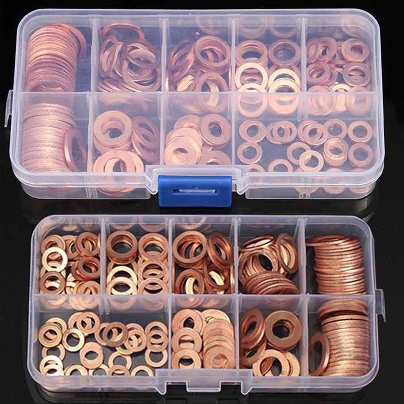 280Pcs Copper Sealing Solid Gasket Kit Washer Sump Plug M5/M