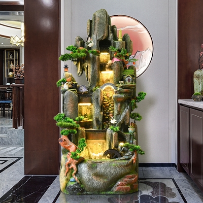 高山瀑布假山流水生财喷泉风水轮庭院客厅鱼池落地办公室招财摆件