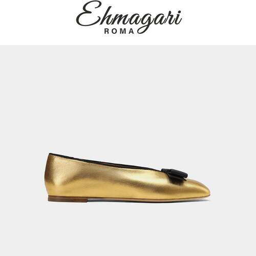 EHMAGARI Vitt 意大利设计师款金色单鞋平跟布艺扣饰玛丽珍皮鞋