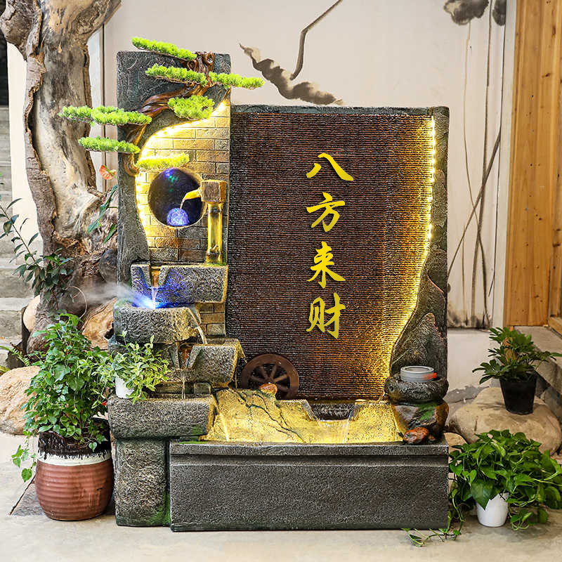 假山流水喷泉客厅玄关水幕墙酒店屏风隔断招财装饰品景观落地摆件