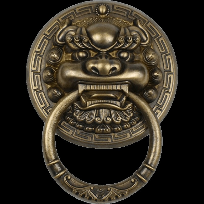 中式兽头门环免打孔仿古大门纯黄铜拉手粘贴麒麟头狮子头虎头把手