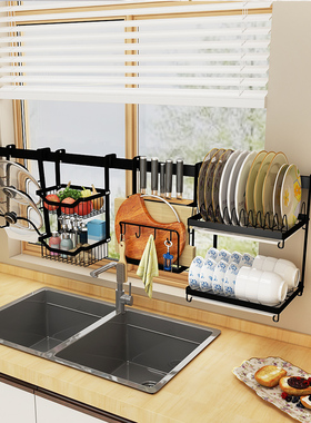 厨房水槽置物架不锈钢跨窗洗水池碗碟沥水架碗筷调料收纳架放碗篮