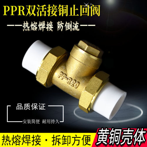 加厚PPR双活接止回阀黄铜卧式热熔6分25接头1寸32逆止水阀4分20管