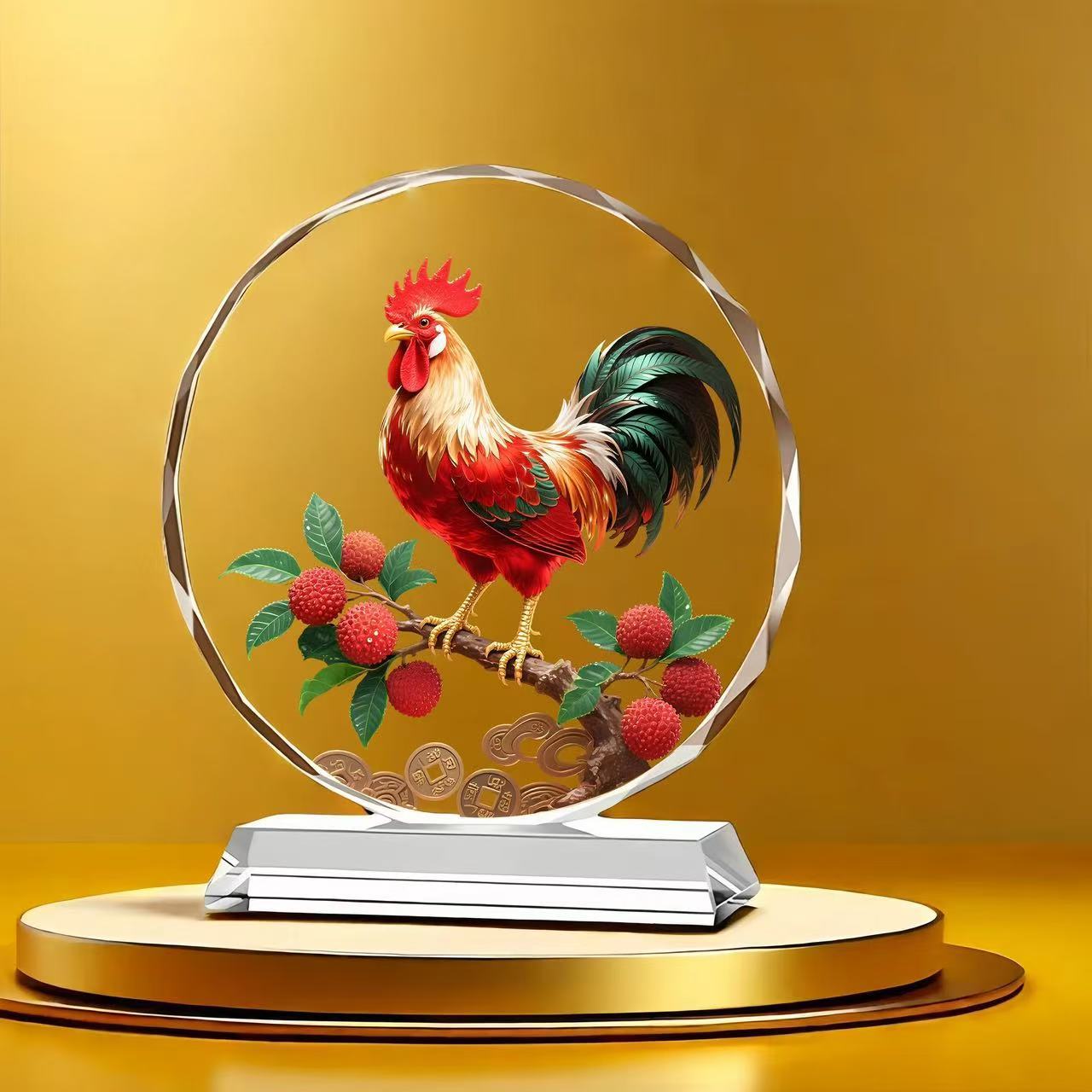 放电视柜上的装饰品公鸡荔枝水晶摆件装饰工艺大吉大利生肖吉祥物