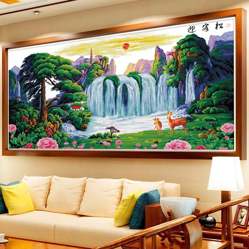 迎客松山水c风景画2025清新款5D水晶钻石画满钻客厅贴钻十字绣卧