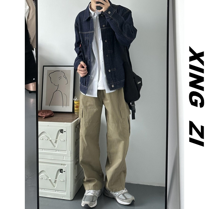 日系复古工装裤男款潮牌直筒宽松垂感阔腿高街潮流百搭纯色休闲裤