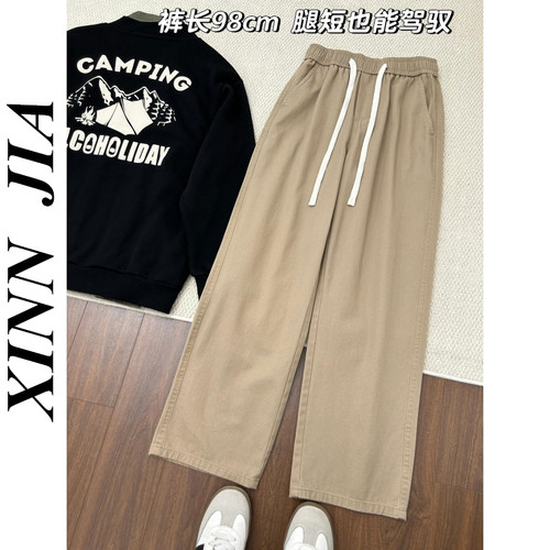 日系纯棉工装裤直筒宽松长裤男生