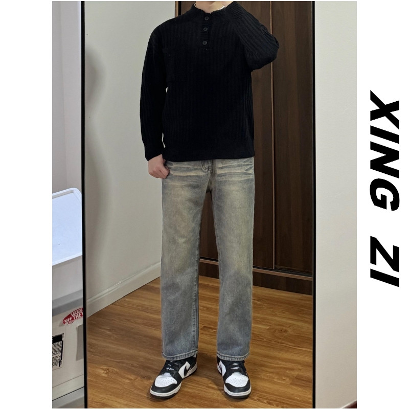 92裤长牛仔裤男生直筒宽松九分裤春夏季美式复古潮流显高百搭裤子