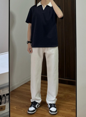 春夏季短袖POLO衫男款潮流百搭宽松显瘦休闲品质感撞色V领短袖T恤