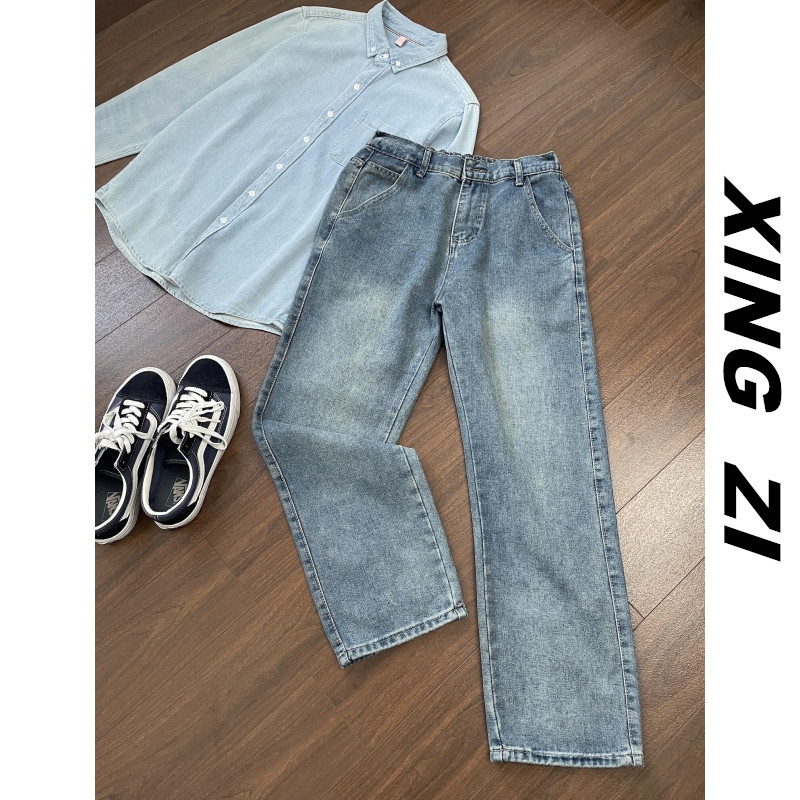 96裤长牛仔裤男生直筒宽松小个子显高九分裤春季港风潮流百搭裤子