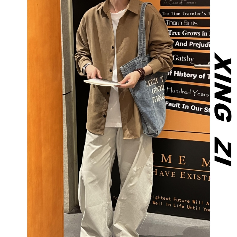 港风休闲长袖衬衫男款潮流百搭宽松帅气日系复古高级感衬衣情侣款