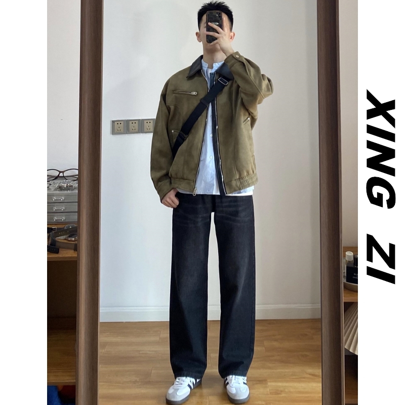 美式复古休闲牛仔裤男款秋冬季直筒宽松百搭猫须设计感高品质长裤