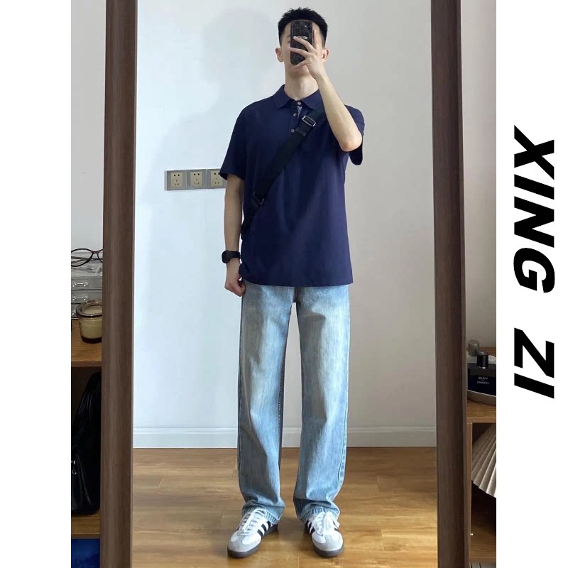 夏季高棉复古高街男直筒牛仔裤