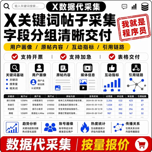 X代采集数据清洗分析可开票加急