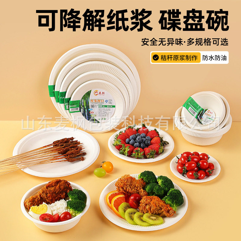 一次性纸碗碟纸盘子蛋糕盘10只装塑封包装环保餐具圆形一次性盘