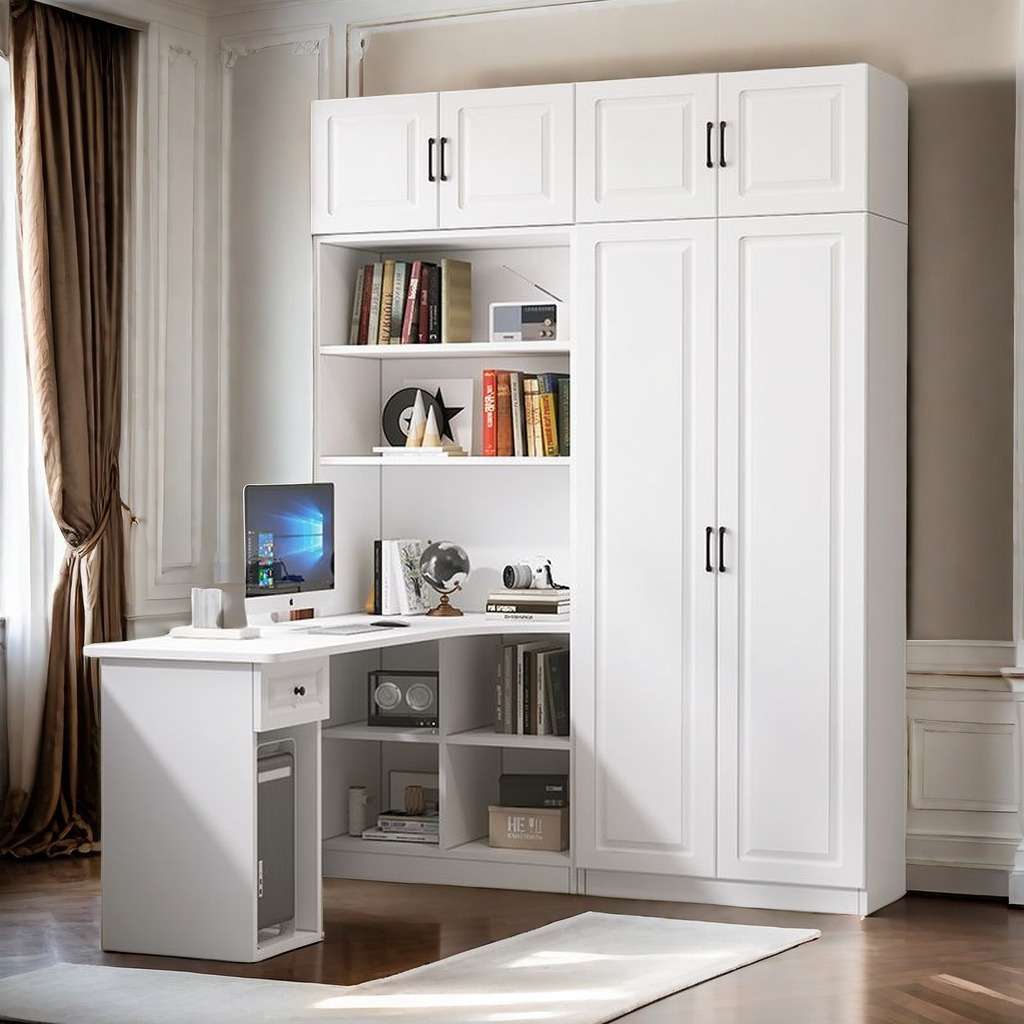 衣柜书桌一体组合家用简约现代转角儿童卧室衣橱连体书柜学习