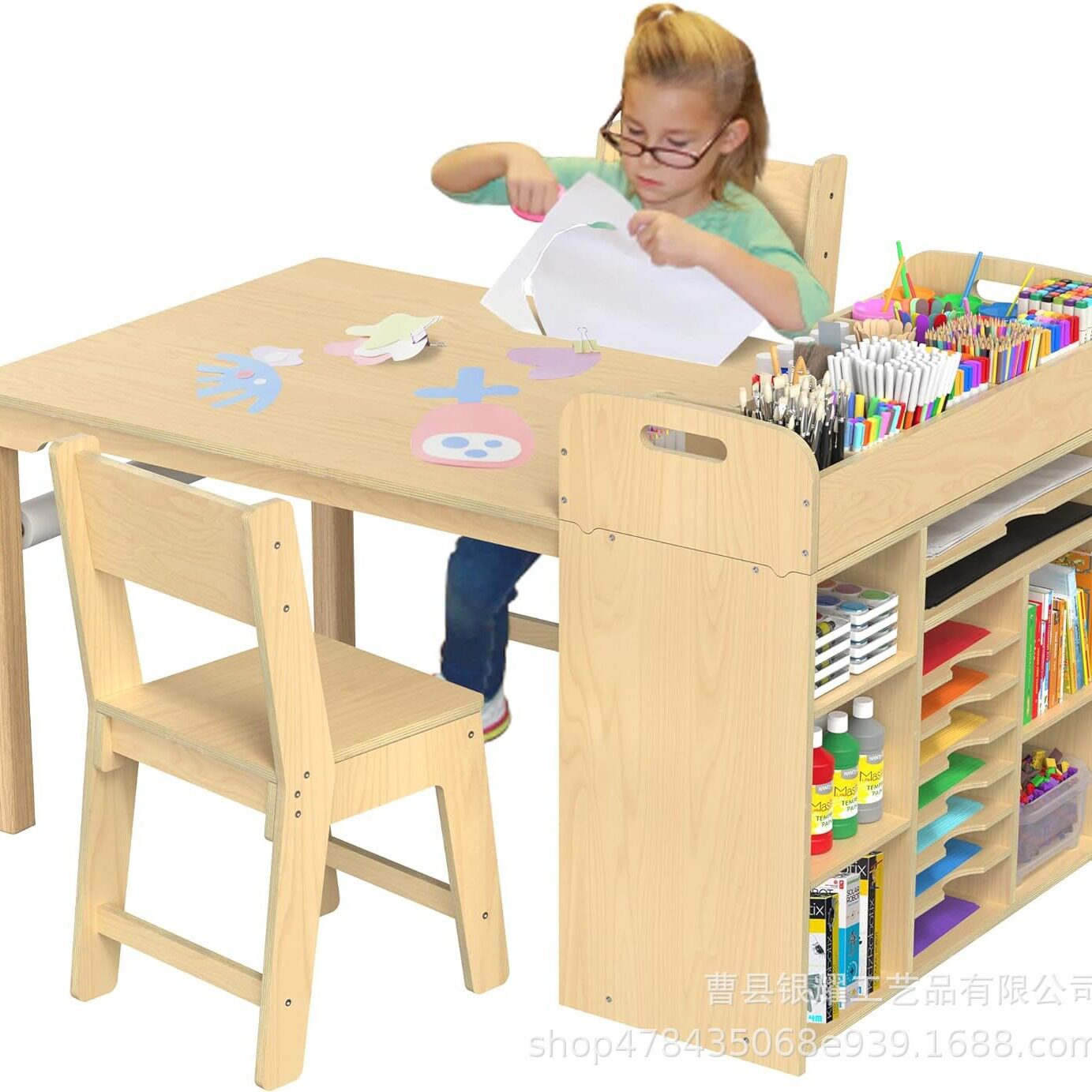 跨境木制儿童艺术桌椅儿童手工艺术画架桌椅套装儿童艺术画桌批发