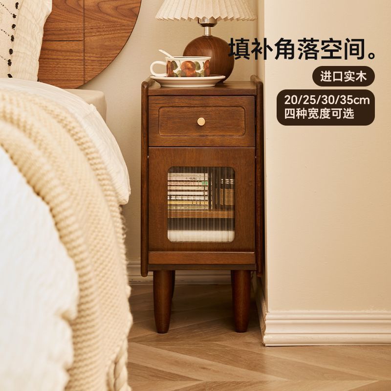 橡胶木床头柜原木风现代简约家用小户型床边柜卧室收纳储物夹缝柜