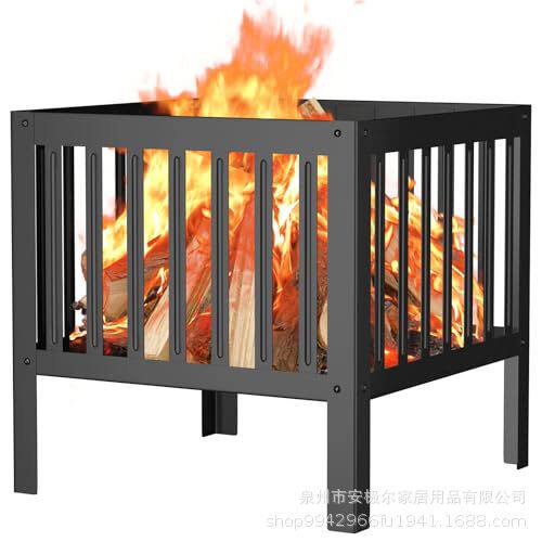 16寸方形黑色钢格栅火炉便携耐用火炉后院露营户外篝火聚会火炉