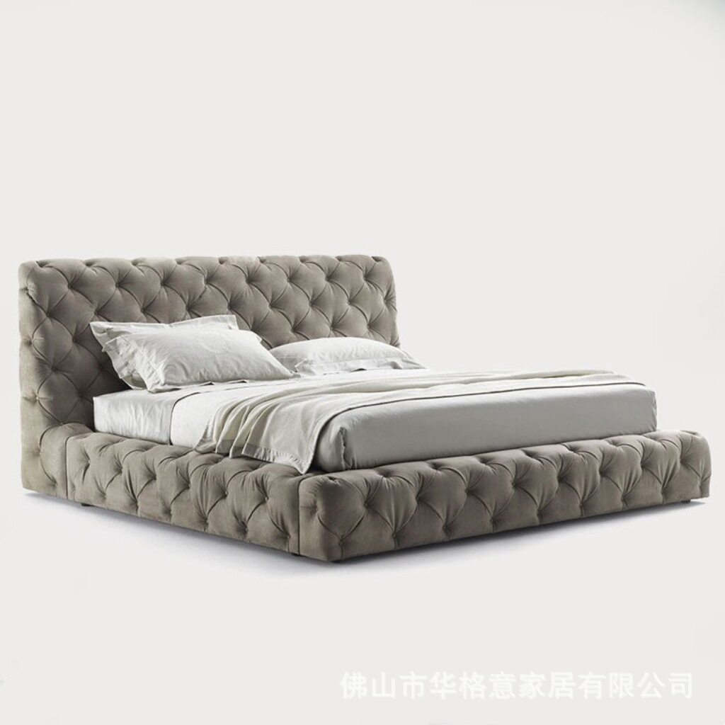 意式轻奢真皮床拉扣网红双人床设计师别墅婚床主卧高端纳帕真皮床