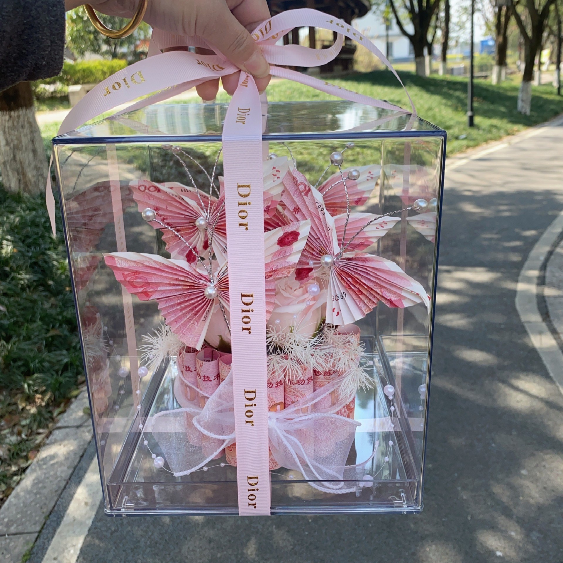 小号亚克力盒蝴蝶香皂花有钱花材料包送朋友生日节日创意礼物