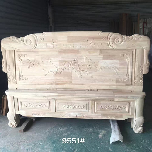 全实木雕花古典白胚床头床尾橡胶木中式休闲白茬床1.8米双人床