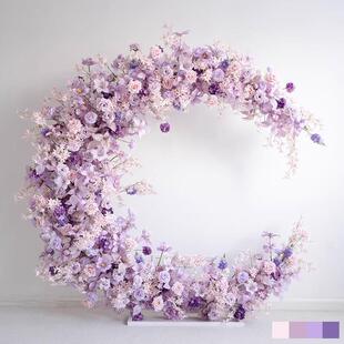 紫色月亮拱门装饰花艺婚礼求婚背景活动仪式摄影道具仿真花假花