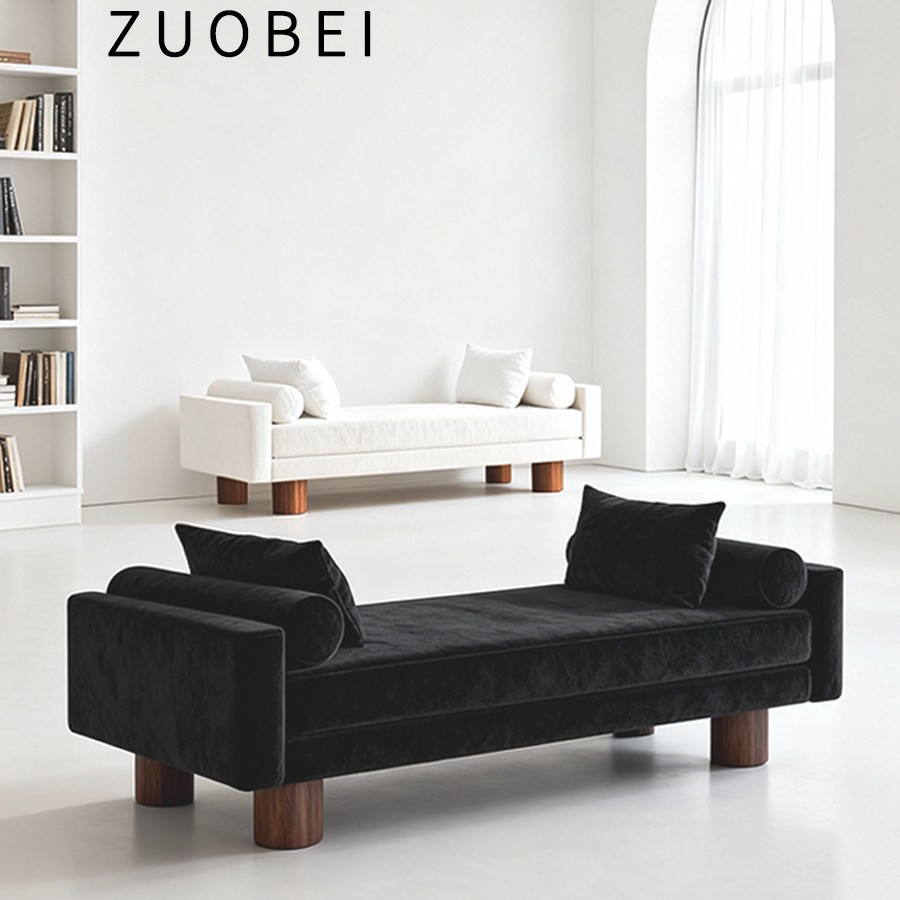 北欧极简布艺实木脚沙发凳