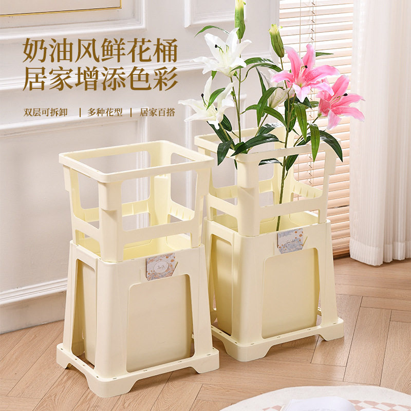 拍市塑料鲜花桶花店专用醒花养花桶带底座法式摆摊花桶醒花桶储水