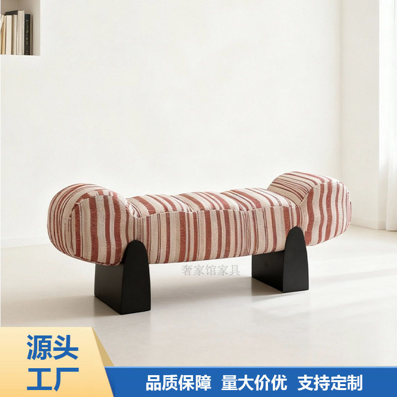 中古风实木布艺换鞋长凳