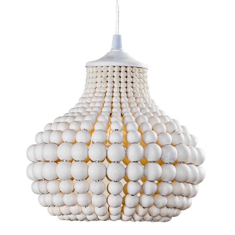 法式乡村木珠单头小吊灯温馨书房卧室床头灯餐厅玄关过道吧台灯具